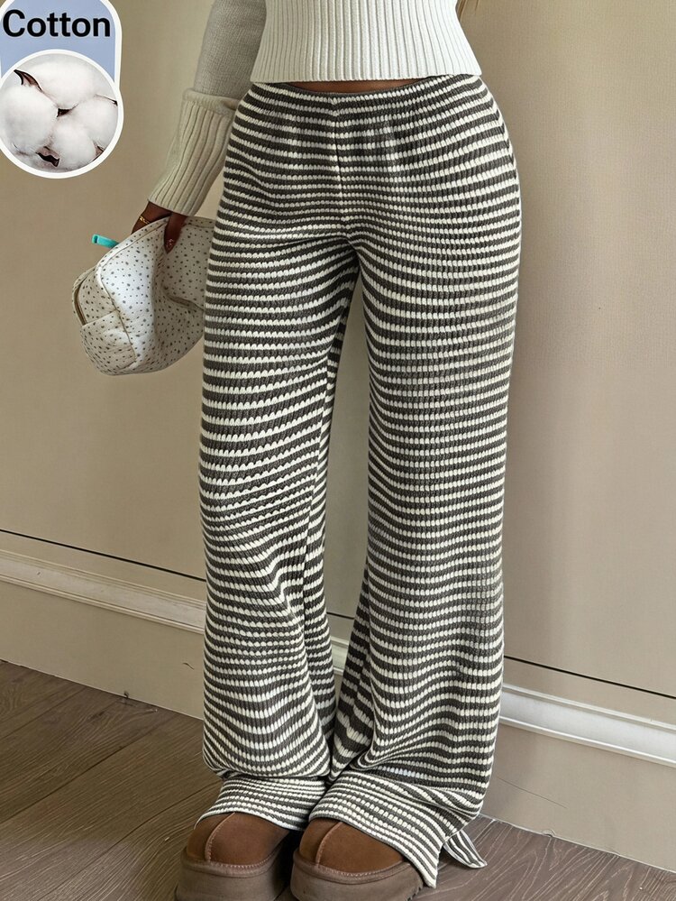 SHEIN Teen Girls Casual Comfortable Striped Apricot & Light Color Long Pants, All-Match Versatile For Home & Street Wear - Multicolor - View 8