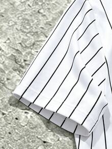 Manfinity EMRG Men's Round Neck Striped Letter Print Casual Versatile Daily Wear Short Sleeve T-Shirt - Multicolor - View 5