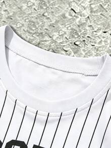 Manfinity EMRG Men's Round Neck Striped Letter Print Casual Versatile Daily Wear Short Sleeve T-Shirt - Multicolor - View 4