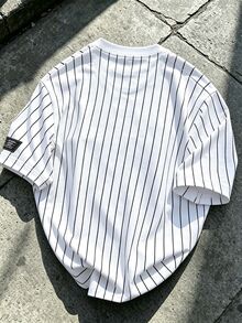 Manfinity EMRG Men's Round Neck Striped Letter Print Casual Versatile Daily Wear Short Sleeve T-Shirt - Multicolor - View 2