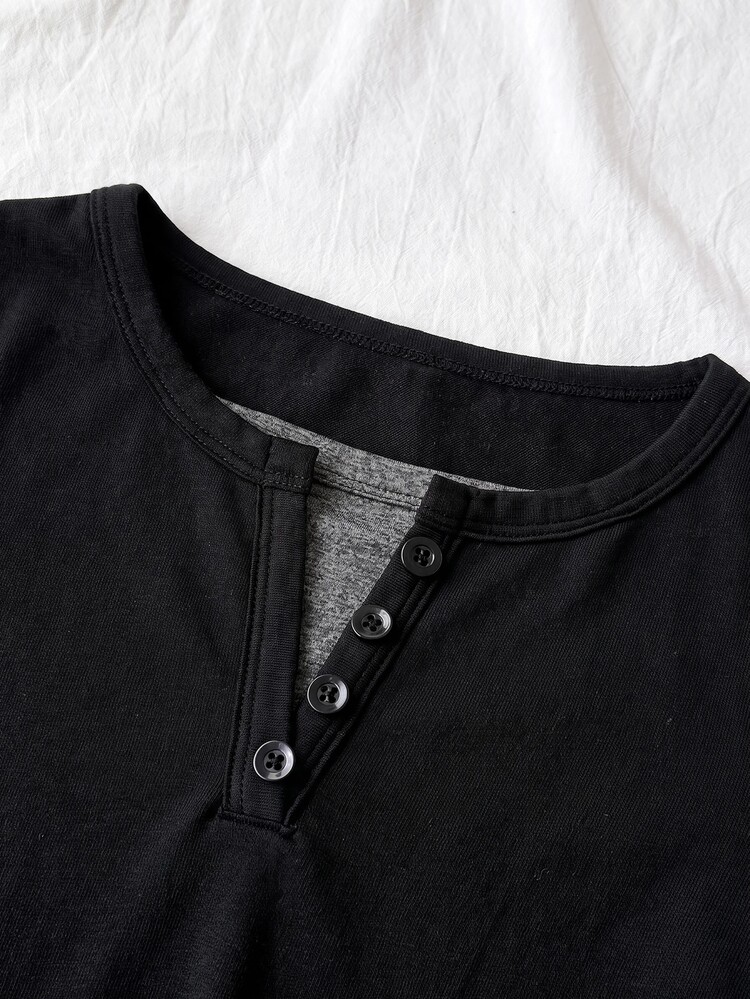 SHEIN Kaos Lengan Panjang Rajut Hitam Patchwork Abu-abu Kasual Gaya Y2k Streetwear untuk Remaja Putri, Cocok untuk Sekolah Menengah Atas, Musim Gugur dan Musim Dingin, Tebal, Cocok untuk Sekolah Menengah Atas - MultiWarna - View 3