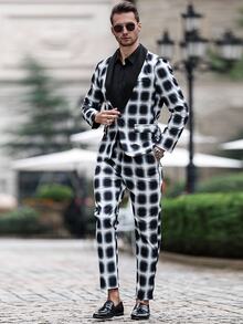 Calvornis Men's Solid Color Patchwork Front Button Closure Long Sleeve Top With Pocket & Trousers Suit Set - Black - View 1