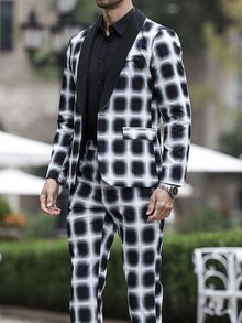 Calvornis Men's Solid Color Patchwork Front Button Closure Long Sleeve Top With Pocket & Trousers Suit Set - Black - View 8