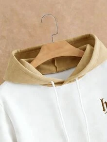 Manfinity RebelGame 男士休閒日常通勤時尚街頭連帽衛衣，字母刺繡，袋鼠口袋，抽繩設計，保暖內裡，適合秋冬，街頭風，抓絨，連帽運動衫，圖案印花寬鬆連帽衫 - 白色 - 查看 5