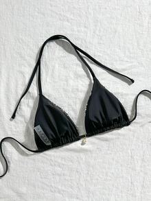 Costavie Swim Basics 1件式上衣 春夏海灘度假 亮片紋理面料 珍珠裝飾 綁脖三角杯性感比基尼上衣 - 彩色 - 查看 2