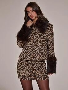 SHEIN BAE 女款毛絨拼接時尚百搭日常穿搭大衣 - 彩色 - 查看 7