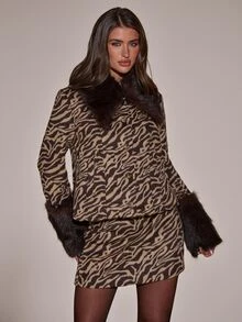 SHEIN BAE 女款毛絨拼接時尚百搭日常穿搭大衣 - 彩色 - 查看 6