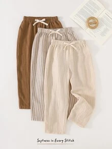 Cozy Pixies Young Boy Young Girls Decorative Ribbon Elastic Waist Long Pants 3 Pieces Set, Versatile And Comfortable, Suitable For Outings, Street Style, And Parties - Multicolor - View 4