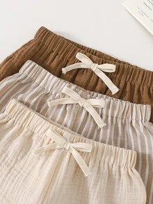 Cozy Pixies Young Boy Young Girls Decorative Ribbon Elastic Waist Long Pants 3 Pieces Set, Versatile And Comfortable, Suitable For Outings, Street Style, And Parties - Multicolor - View 3
