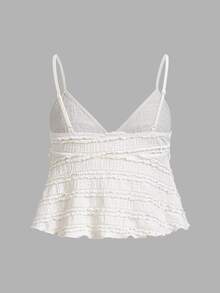 SHEIN ICON 纯色荷叶边提花面料吊带背心，夏季 - 杏色 - 查看 3