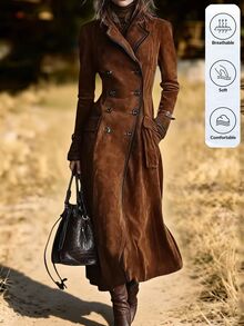 SHEIN LilyWest Women's Solid Color Casual Versatile Daily Travel Trench Coat Jacket - Brown - View 10