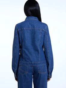 COUREZ 中蓝色水洗牛仔束身夹克/Y2K风格春季女式街头风蓝色外套外出派对可爱夏季牛仔外套 - 深色水洗藍 - 查看 4