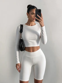 Sirith Pure Desire Style Backless Long Sleeve Inner Shirt, High Elasticity Slim Fit Round Neck Tight Base Layer Top, European And American Sexy Girl Solid Color - White - View 1