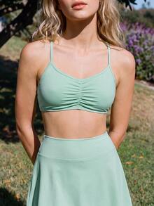 Eassivo Eassivo Women's Solid Color Ruched Cropped Camisole Tank Top For Daily Wear And Fitness - Mint Green - View 3