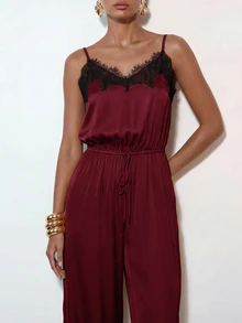 Zivah Women's Elegant Lace Patchwork Spaghetti Strap Jumpsuit - Burgundy - View 11
