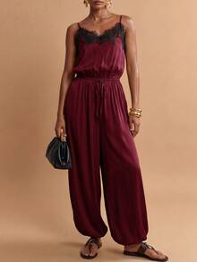 Zivah Women's Elegant Lace Patchwork Spaghetti Strap Jumpsuit - Burgundy - View 5