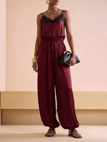 Zivah Women's Elegant Lace Patchwork Spaghetti Strap Jumpsuit - Burgundy - View 6