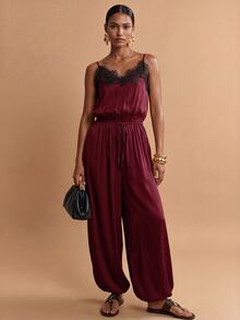 Zivah Women's Elegant Lace Patchwork Spaghetti Strap Jumpsuit - Burgundy - View 8