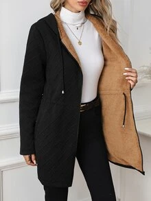 SHEIN Clasi 女款純色保暖內裡休閒極簡百搭日常穿著長袖外套 旅行日常黑色冬季 - 黑色 - 查看 10