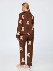 Bonmuse Women's Winter Thickened Flannel Loungewear Set, Deep Brown ...