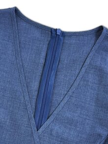 SHEIN LUNE V領荷葉邊長洋裝，休閒法式優雅日常百搭簡約長袖A字裙，適合早午餐度假，灰藍色秋季款 - 藍色 - 查看 10
