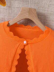 SHEIN Elladie kids Cardigan Kasual Serbaguna Warna Polos untuk Remaja Perempuan, Cocok untuk Pakaian Sehari-hari, Musim Gugur dan Musim Dingin - Jeruk - View 6