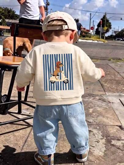 Sweatshirt Kasual Leher Bulat untuk Bayi Laki-laki, Cocok untuk Semua Musim, Cocok untuk Semua Musim