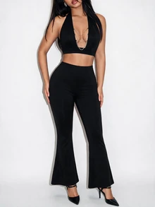 BamGleam Women's Black Sexy Chain Two Pieces Set - Black - View 6
