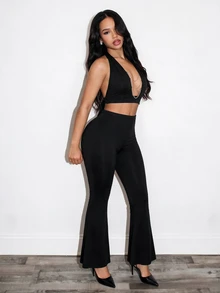 BamGleam Women's Black Sexy Chain Two Pieces Set - Black - View 4