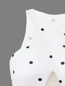 BamGleam New Hot-Selling Polka Dot Criss-Cross Hollow Mesh Push-Up Halter Neck Sports Top - White - View 5