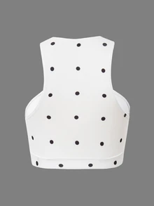 BamGleam New Hot-Selling Polka Dot Criss-Cross Hollow Mesh Push-Up Halter Neck Sports Top - White - View 4