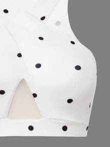 BamGleam New Hot-Selling Polka Dot Criss-Cross Hollow Mesh Push-Up Halter Neck Sports Top - White - View 6