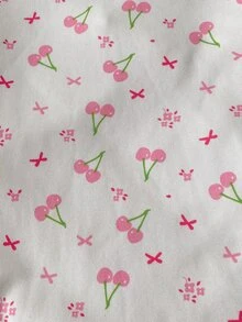 SHEIN 3件組新生女嬰和服連身衣，甜美粉色與白色波點櫻桃印花，蝴蝶結側開扣長袖V領，適合假期、秋季、萬聖節，芭蕾飾邊 - 彩色 - 查看 15