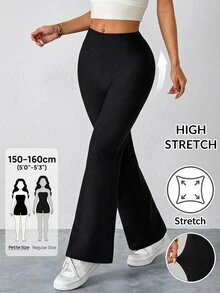SHEIN PETITE Celana Panjang Kasual Hitam Wanita dengan Saku, - Hitam - View 1