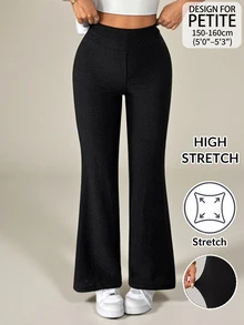 SHEIN PETITE Celana Panjang Kasual Hitam Wanita dengan Saku, - Hitam - View 12