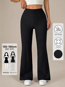 SHEIN PETITE Celana Panjang Kasual Hitam Wanita dengan Saku, - Hitam - View 7