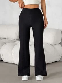 SHEIN PETITE Celana Panjang Kasual Hitam Wanita dengan Saku, - Hitam - View 10