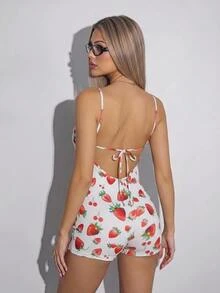 Sweetina رومبير كاميسول نسائي أبيض بفيونكة وظهر مكشوف مثير للغولف والصيف - الأحمر - مشاهدة 1
