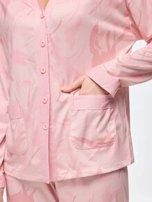 Bonmuse [PONX] Set Piyama Wanita 2 Potong: Atasan Leher V & Celana, Pakaian Rumahan Ramah Kulit, Musim Semi & Gugur, Set Dua Potong, Pakaian Musim Gugur Musim Dingin - Berwarna merah muda - View 7