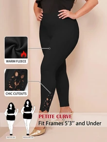 SHEIN PETITE CURVE 大尺碼女款純色休閒寬鬆優雅百搭日常穿著緊身內搭褲 正式晚宴黑色冬季居家服 - 黑色 - 查看 3