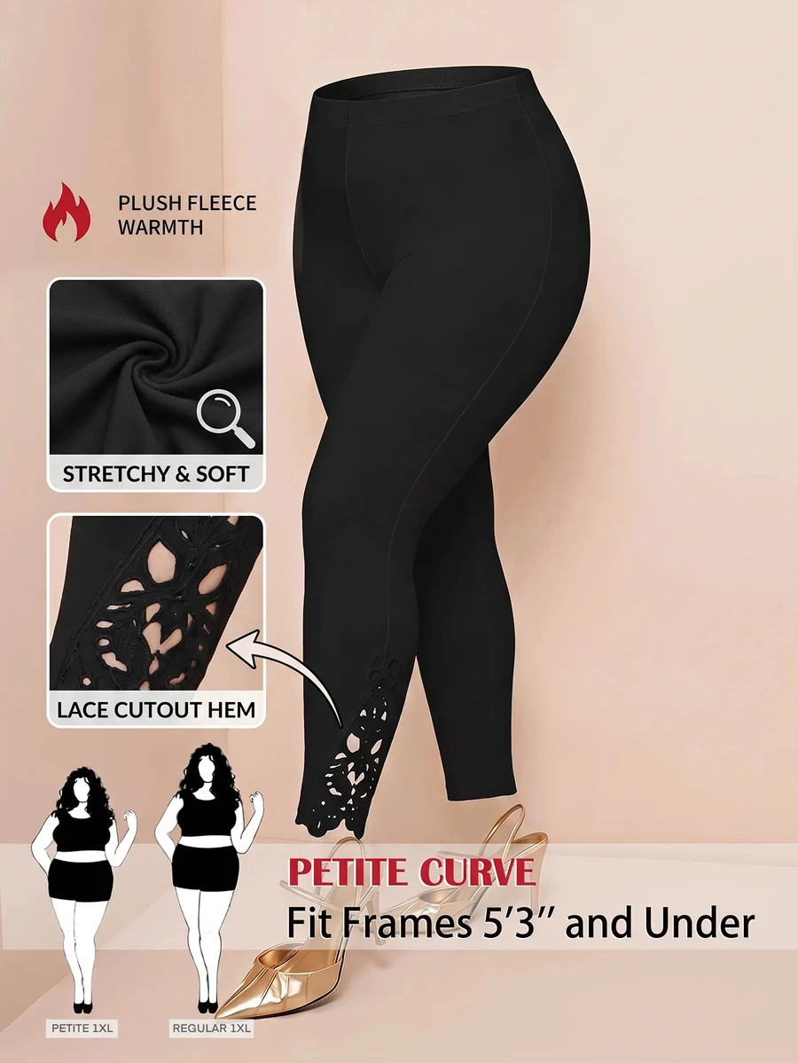 SHEIN PETITE CURVE 大尺碼女款純色休閒寬鬆優雅百搭日常穿著緊身內搭褲 正式晚宴黑色冬季居家服