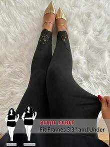 SHEIN PETITE CURVE 大尺碼女款純色休閒寬鬆優雅百搭日常穿著緊身內搭褲 正式晚宴黑色冬季居家服 - 黑色 - 查看 11