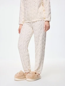 Bonmuse Autumn/Winter Jacquard Zip-Up Flannel Pajama Set, Thickened Velvet Fabric, Zipper Design, Women's Warm Sleepwear, Cozy - White - View 10