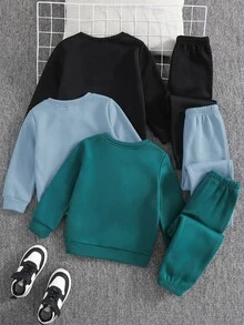 SHEIN 6件/套 YoungBoy 童裝休閒可愛字母圖案圓領衛衣與寬鬆版型秋季長褲 2件組 - 彩色 - 查看 2