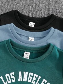 SHEIN 6件/套 YoungBoy 童裝休閒可愛字母圖案圓領衛衣與寬鬆版型秋季長褲 2件組 - 彩色 - 查看 5