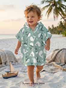 Cozy Pixies Baby Boy Cartoon Pattern Knit Soft Hooded Sleeveless Cover Up,Kids - Green - View 1