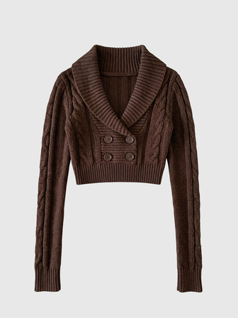 Herbst/Winter Vintage Y2K Doppelreiher All-Match vielseitig schmal geschnitten Retro College Zopfstrick Damen Strickjacke