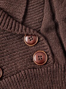 ROMWE Autumn/Winter Vintage Y2K Double-Breasted All-Match Versatile Slim Fit Retro Collegiate Cable Knit Women's Cardigan - Brown - View 4