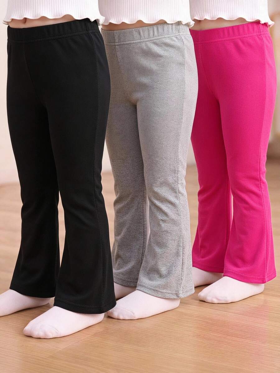 SHEIN Explorewe 3pcs/Set Young Girl Basic Solid Color High Waist Flare Pants, Casual Athletic,Holiday, Autumn, Travel, School, Campus, College Black Rainbow Purple