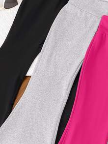 SHEIN Explorewe 3pcs/Set Young Girl Basic Solid Color High Waist Flare Pants, Casual Athletic,Holiday, Autumn, Travel, School, Campus, College Black Rainbow Purple - Multicolor - View 5